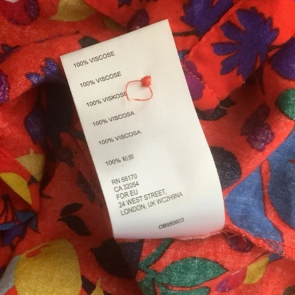 Maeve Red Floral Button-Down Shirt w/ Multicolor fruit Print Sz 12 - Picture 11 of 12